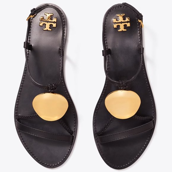 Tory Burch PATOS MULTI-STRAP SANDAL Black Gold Disc 7 8 - Picture 3 of 8
